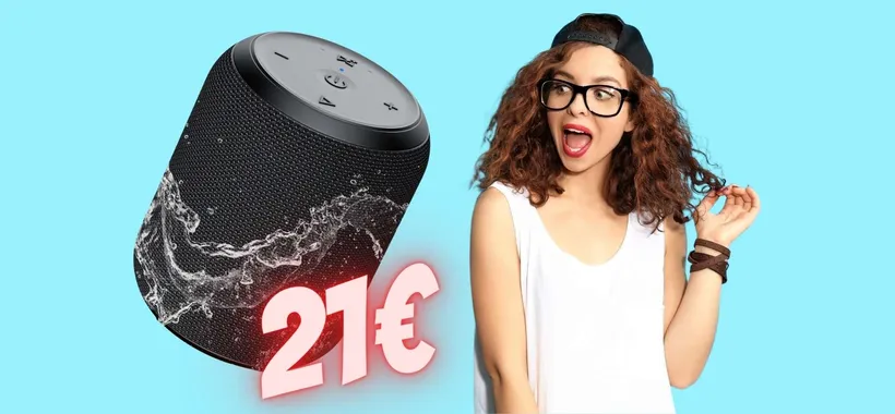 Speaker Bluetooth portatile e impermeabile dal suono vibrante a 21€