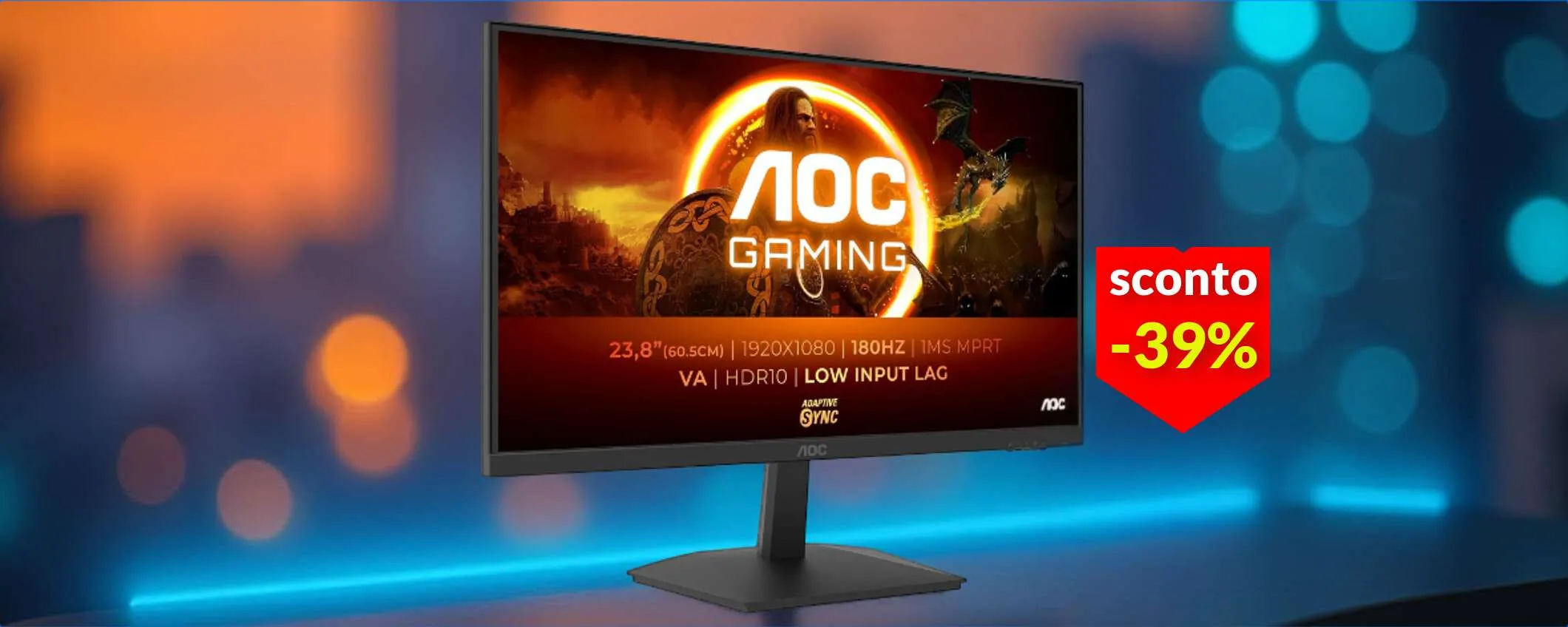 Monitor gaming 24'' FullHD, 180Hz e con HDR10: non c'è di meglio a 79€