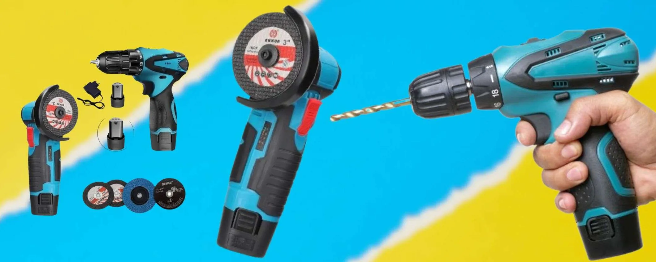 Solo 51€: MEGA KIT trapano avvitatore, smerigliatrice, batterie e accessori