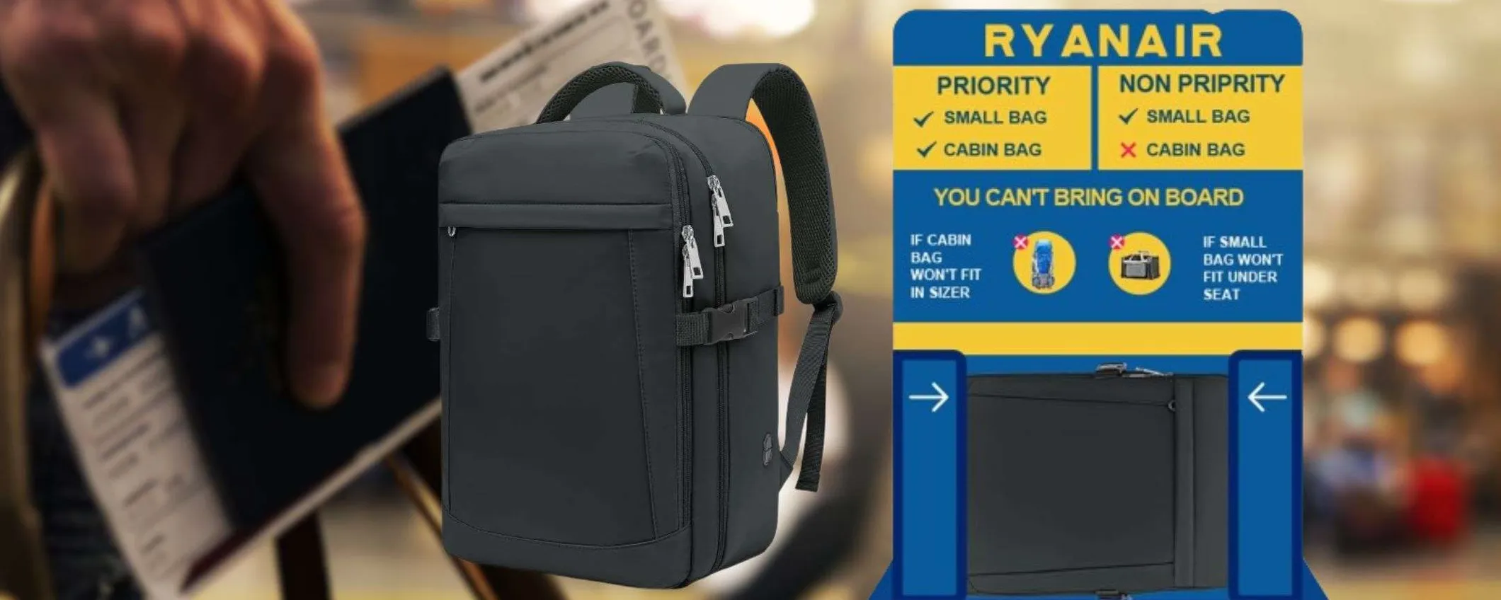 Zaino per RyanAir 40X20X25 cm a 20€ e dimentichi gli EXTRA per il bagaglio