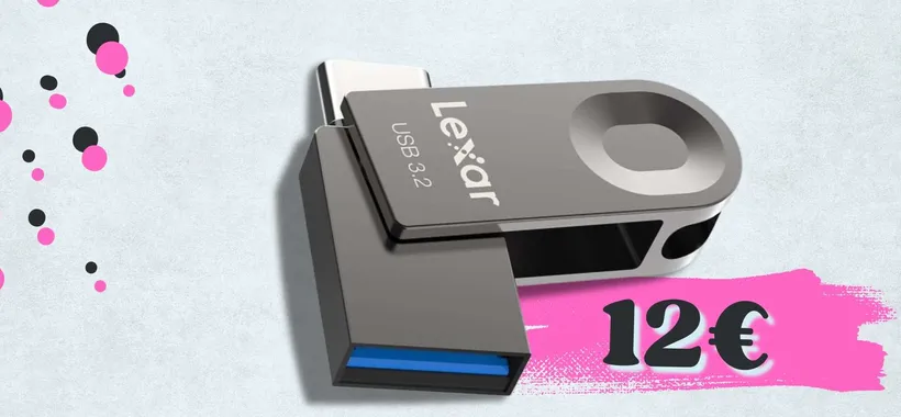 Chiavetta USB 3.2 con 64GB di spazio e DOPPIO connettore: soli 12€