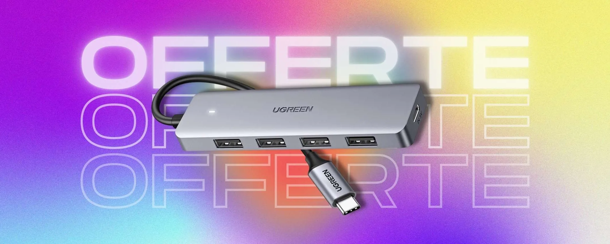 HUB USB C con 4 porte 3.0 per connessioni veloci e immediate (14€)