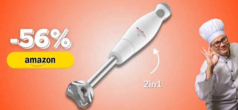 Moulinex ti propone un minipimer che diventa tritatutto: 2in1 (-56%)