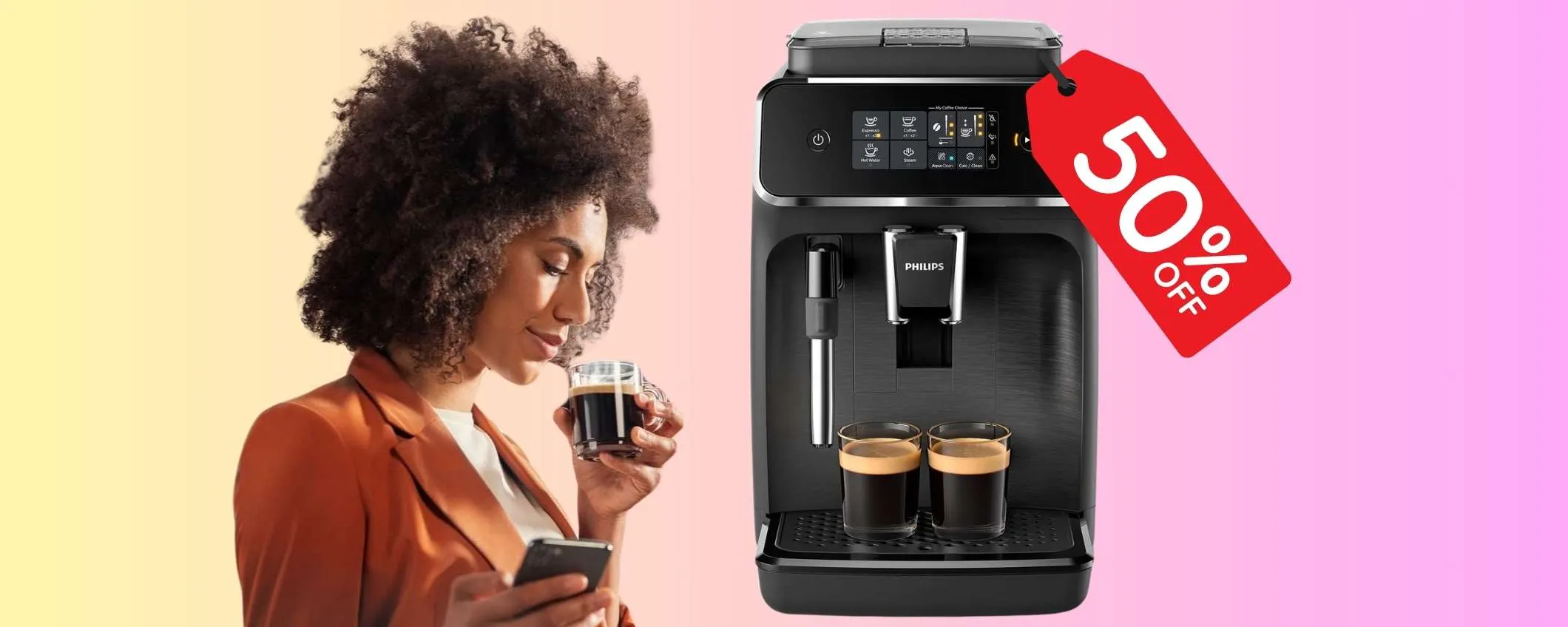 Macchina caffè Philips con macinino in ceramica e montalatte (50%)