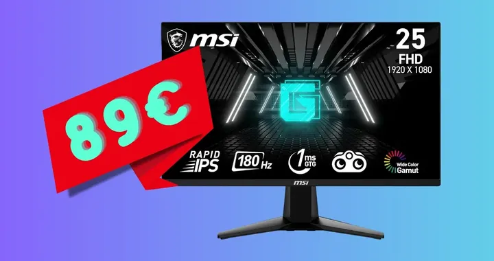Monitor da Gaming MSI da 24,5" con refresh rate da 180Hz e risposta di 1ms (89€)
