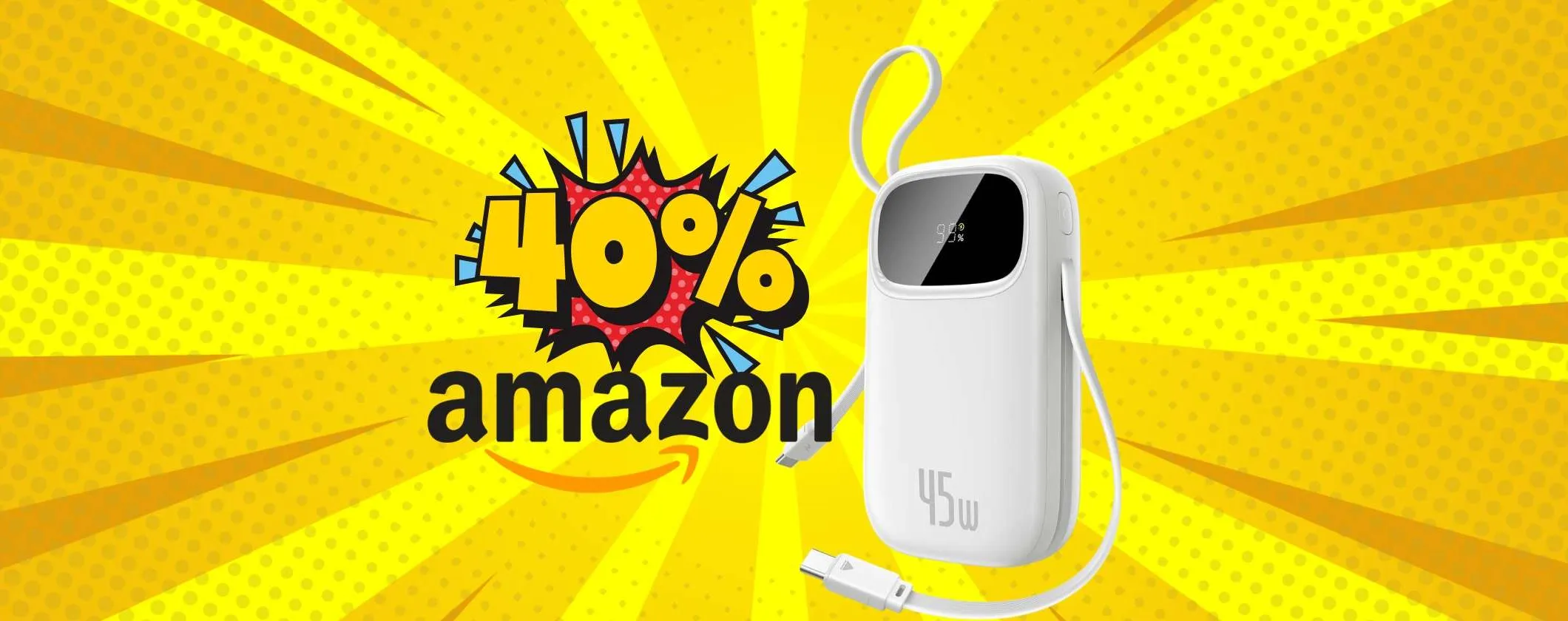 Power Bank Baseus da 45W con capacità da 20000mAh e cavi integrati al 40%