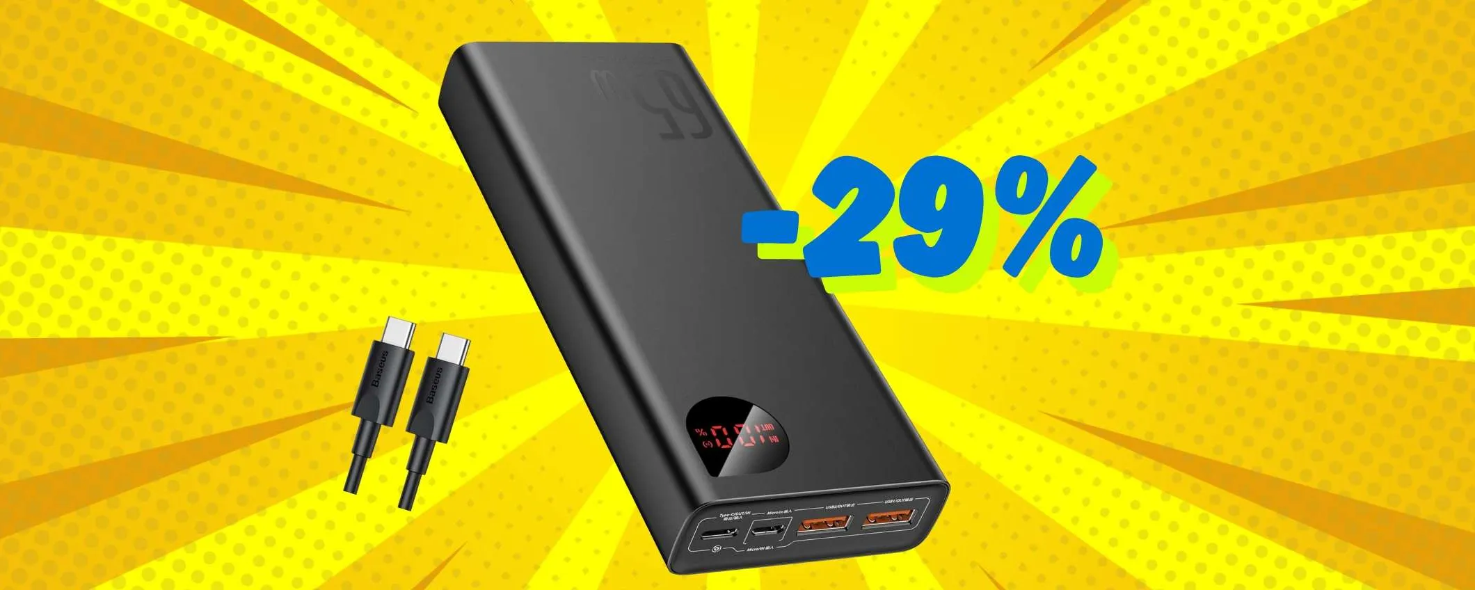 Carica i tuoi device anche fuori casa con questo potente Power Bank da 65W