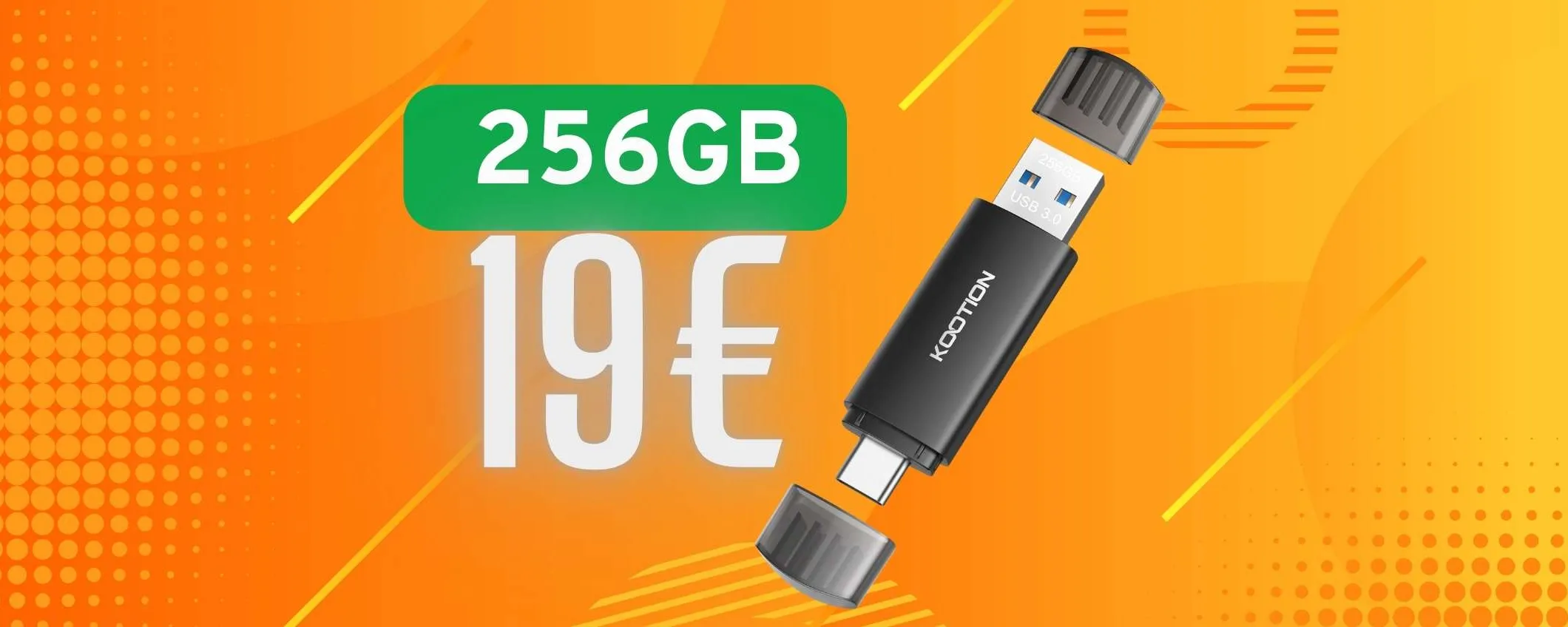 Solo 19€ per questa chiavetta USB da 256GB per PC e Smartphone
