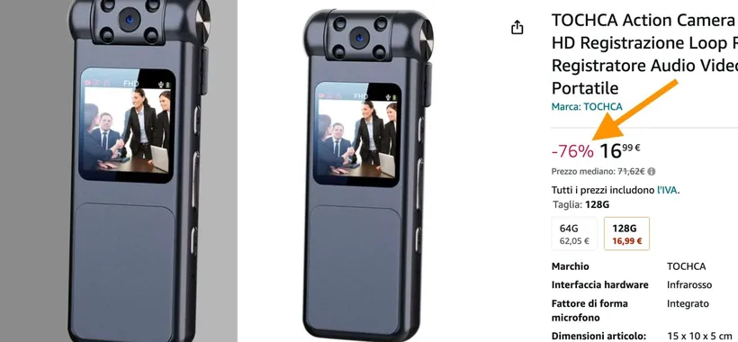 Action cam a 16€ su Amazon: sconto del 76%, probabile ERRORE di prezzo