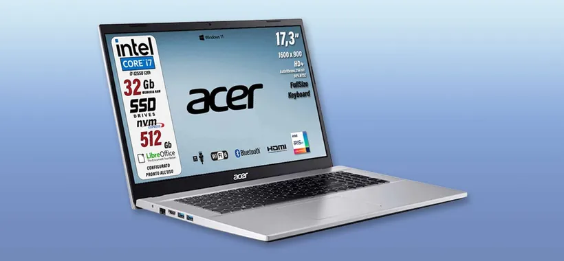 Notebook Acer con Intel i7 e 32 GB di RAM: sconto IMMEDIATO di 30€ su eBay