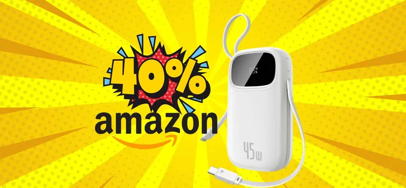 Power Bank Baseus da 45W con capacità da 20000mAh e cavi integrati al 40%