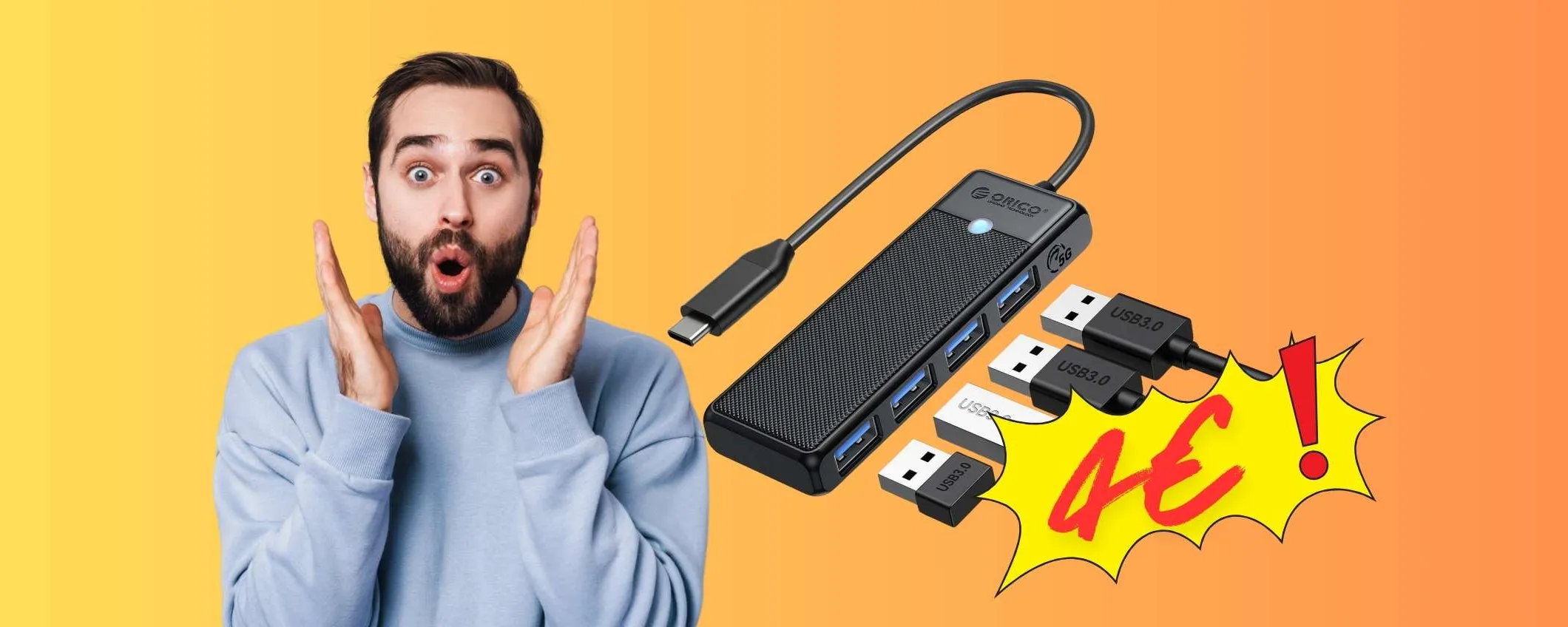 SOLO 4€ su Amazon per questo Hub USB 4 in 1 con sconto del 60%