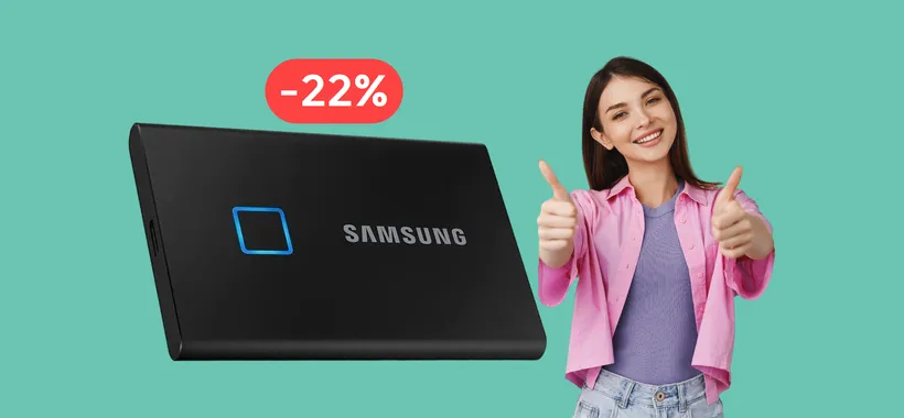 SSD esterno 1TB Samsung con lettore di impronte digitali (-22%)