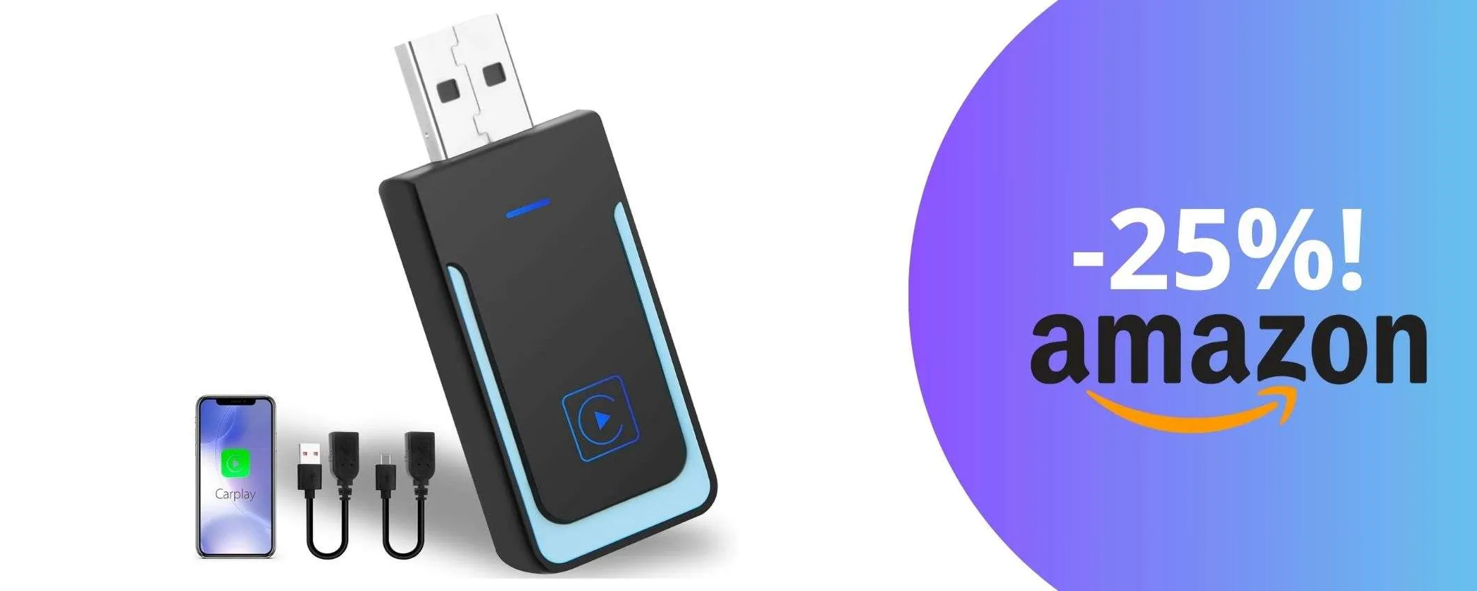 Un adattatore wireless 2 in 1 per CarPlay e Android Auto: tuo a 25,99