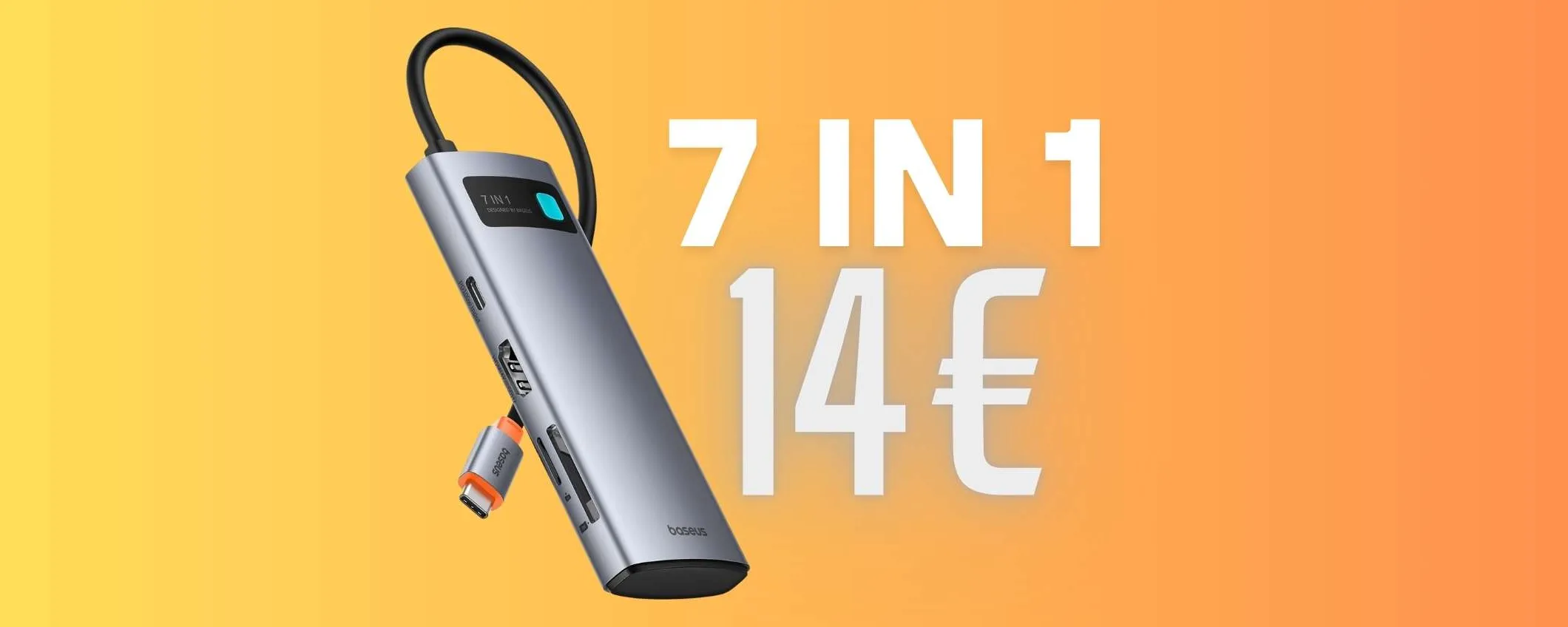 Hub 7 in 1 con porte HDMI, USB, PD da 100W e lettore di schede SD/TF a 14€