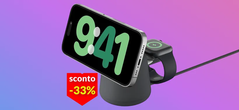 Caricabatteria wireless 2-in-1 con Qi2: Belkin taglia il prezzo del 33%