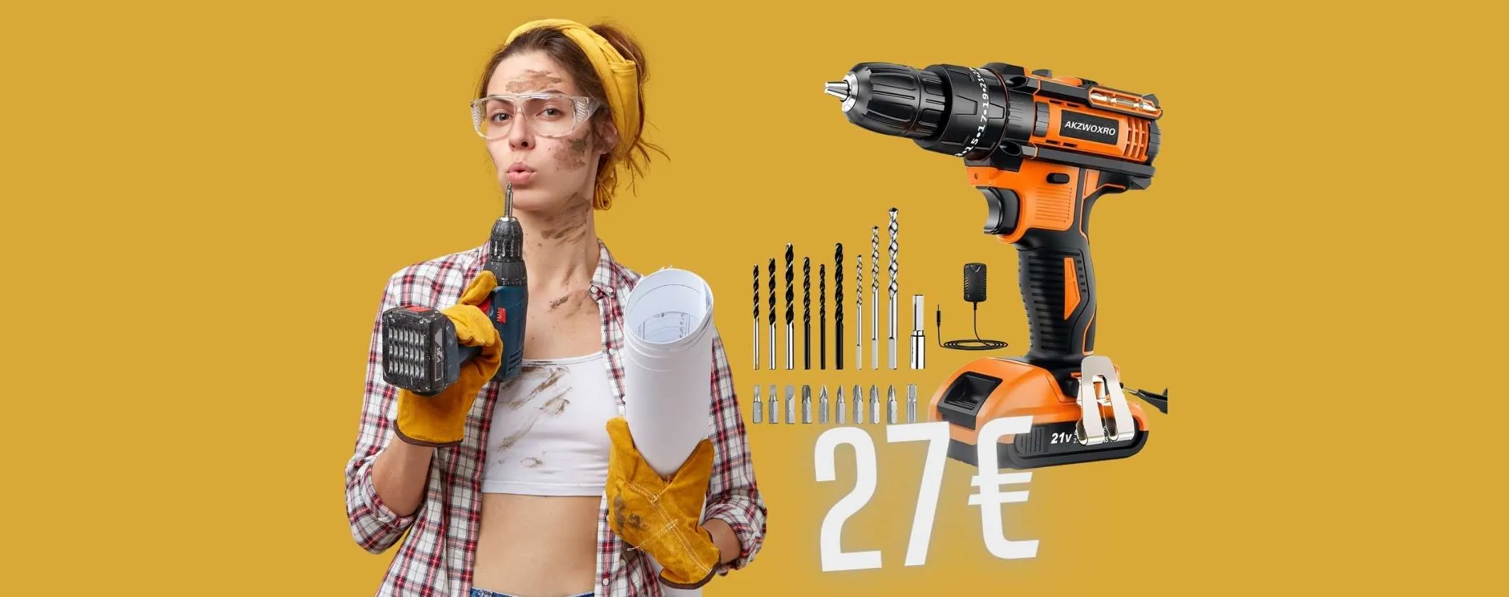 Appena 27€ per questo trapano avvitatore a batteria accessoriato