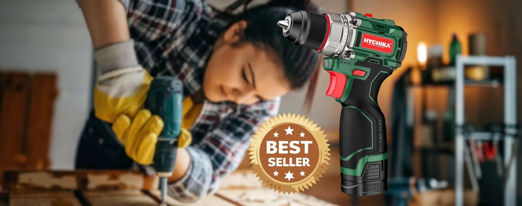 Trapano avvitatore a batteria HYCHIKA con accessori inclusi in offerta a tempo