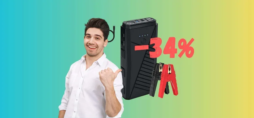 Avviatore di emergenza portatile, powerbank e torcia LED (34%)
