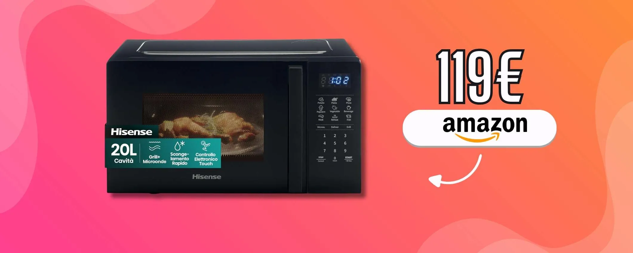 Forno a microonde Hisense, capienza da 20L ed ha anche il Grill