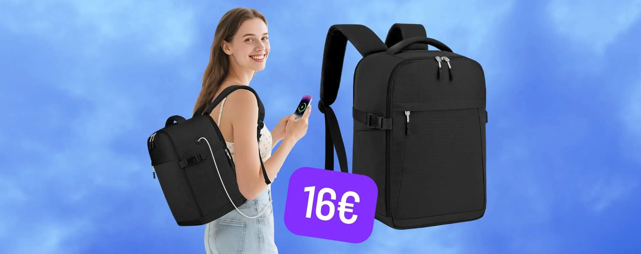 Vola sereno con le compagnie low cost con questo Zaino capiente e compatto a 16€