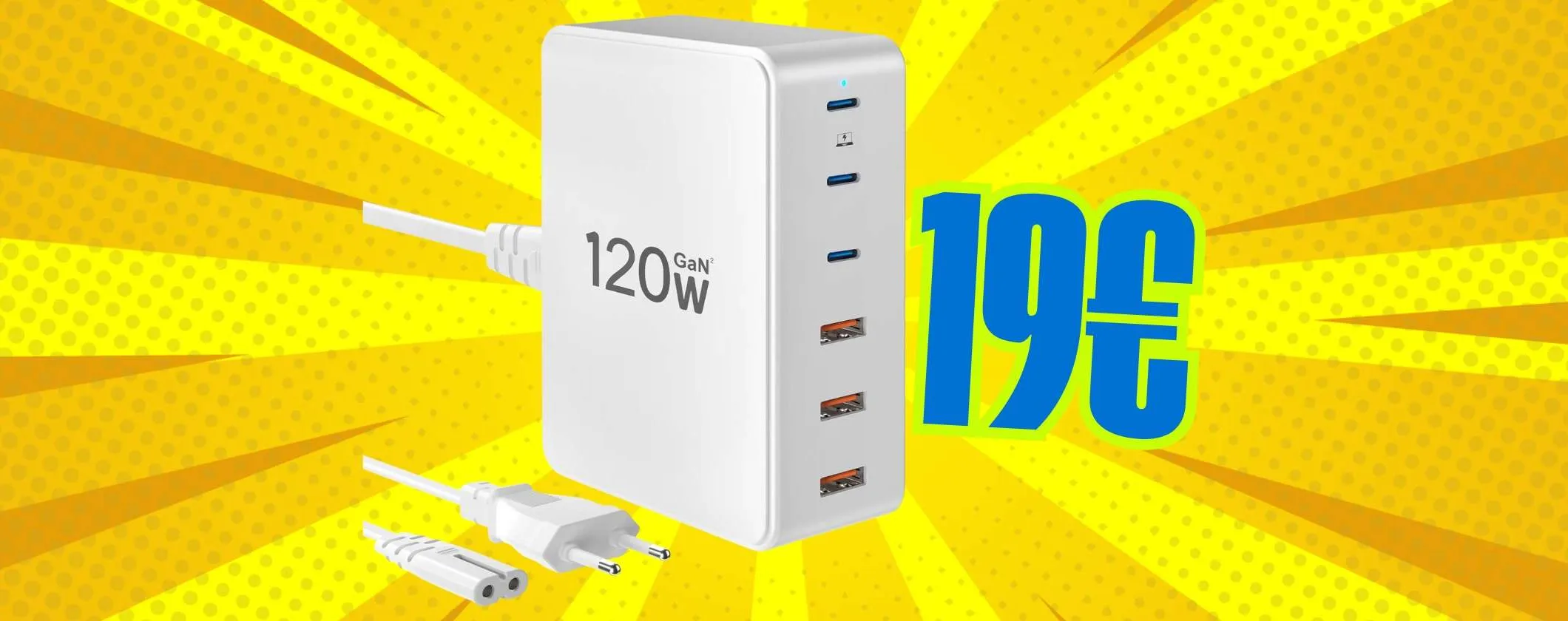 Caricatore USB da 120W con 6 uscite a prezzo mini con il codice segreto (19€)