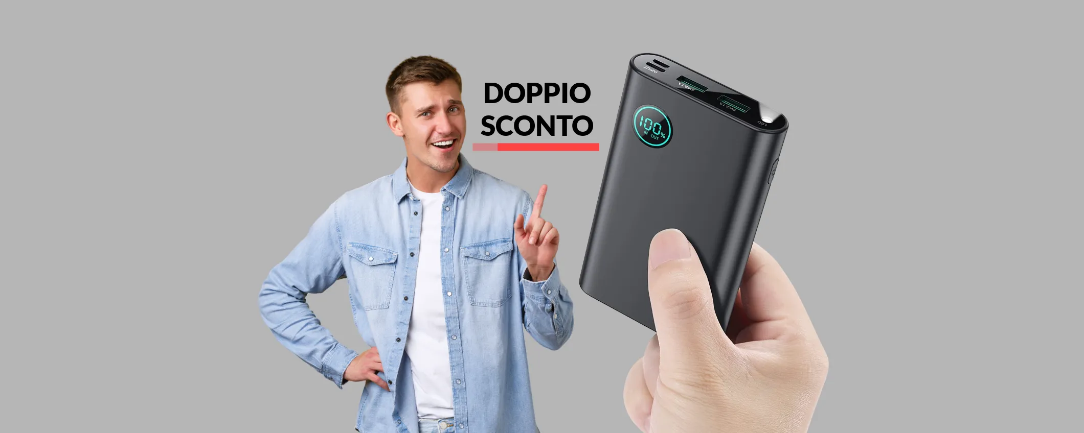 Powerbank multiporta 10800mAh con torcia: solo 11€ e 2 SCONTI