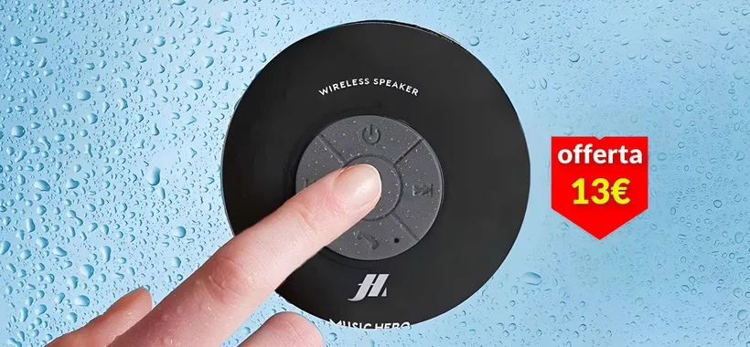 Cassa Bluetooth con ventosa: musica e telefonate anche in doccia (13€)