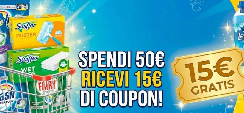 Dash, Swiffer e Lenor promo Amazon SHOCK: spendi 50€ e ricevi 15€ di coupon