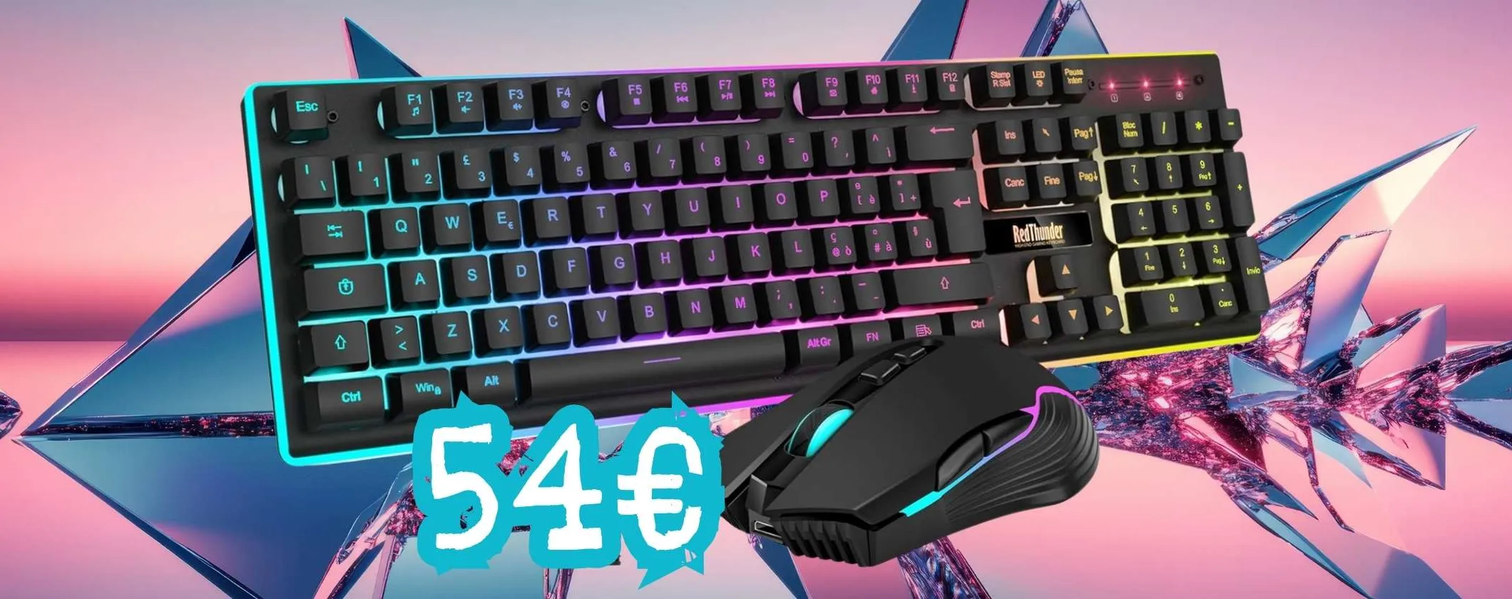 Tastiera e mouse da gaming wireless con illuminazione RGB a un prezzaccio