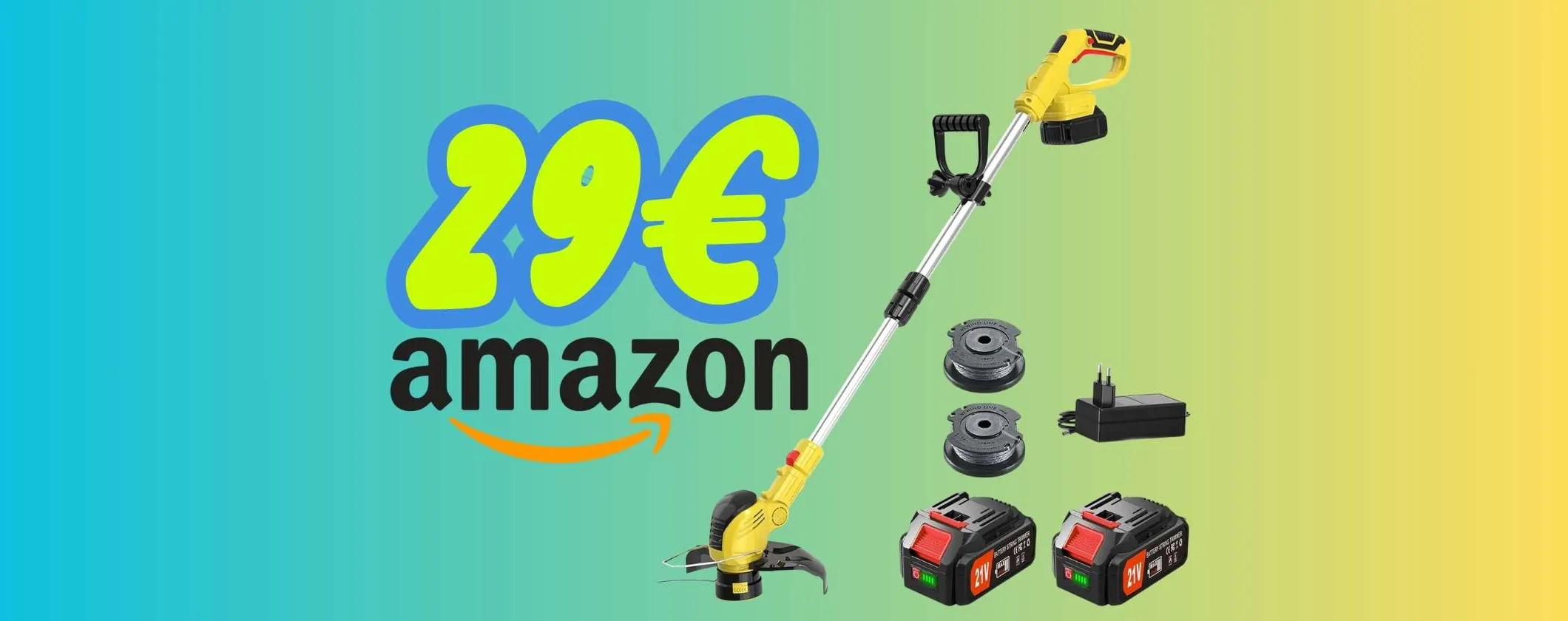 Tagliaerba elettrico a batteria con accessori a prezzo bomba: solo 29€ su Amazon