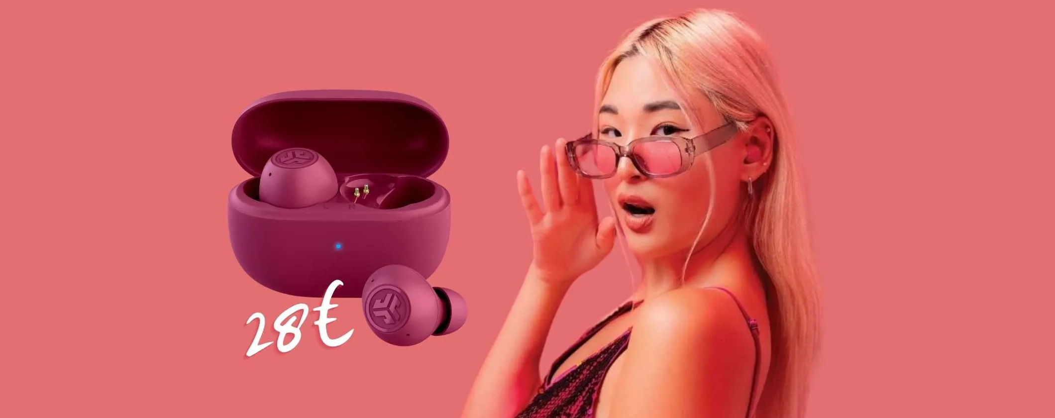 Solo 28€ per le cuffiette Bluetooth JLab Go Pop con ANC, IP55 e 7h di audio