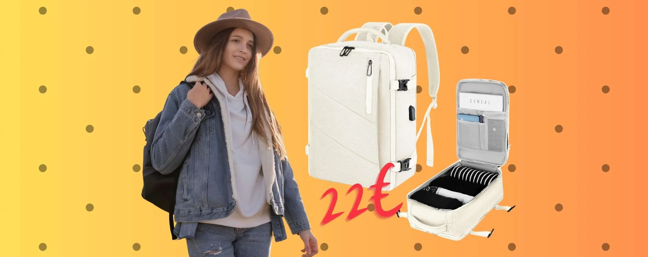 Zaino da viaggio capiente e compatto per volare senza patemi a soli 22€
