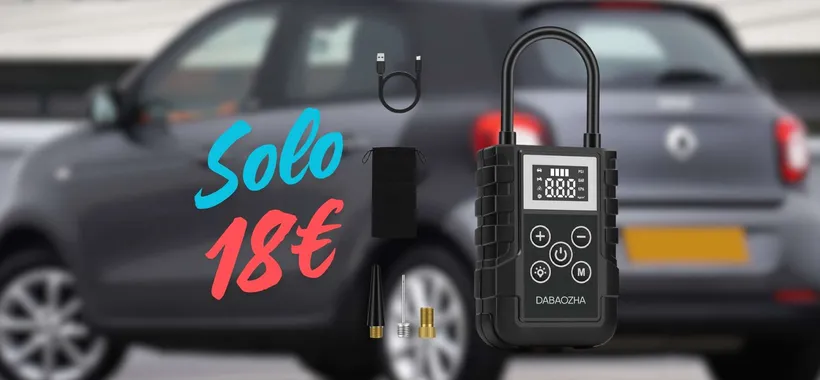 Compressore portatile con 4 modalità, display LED e accessori (18€)