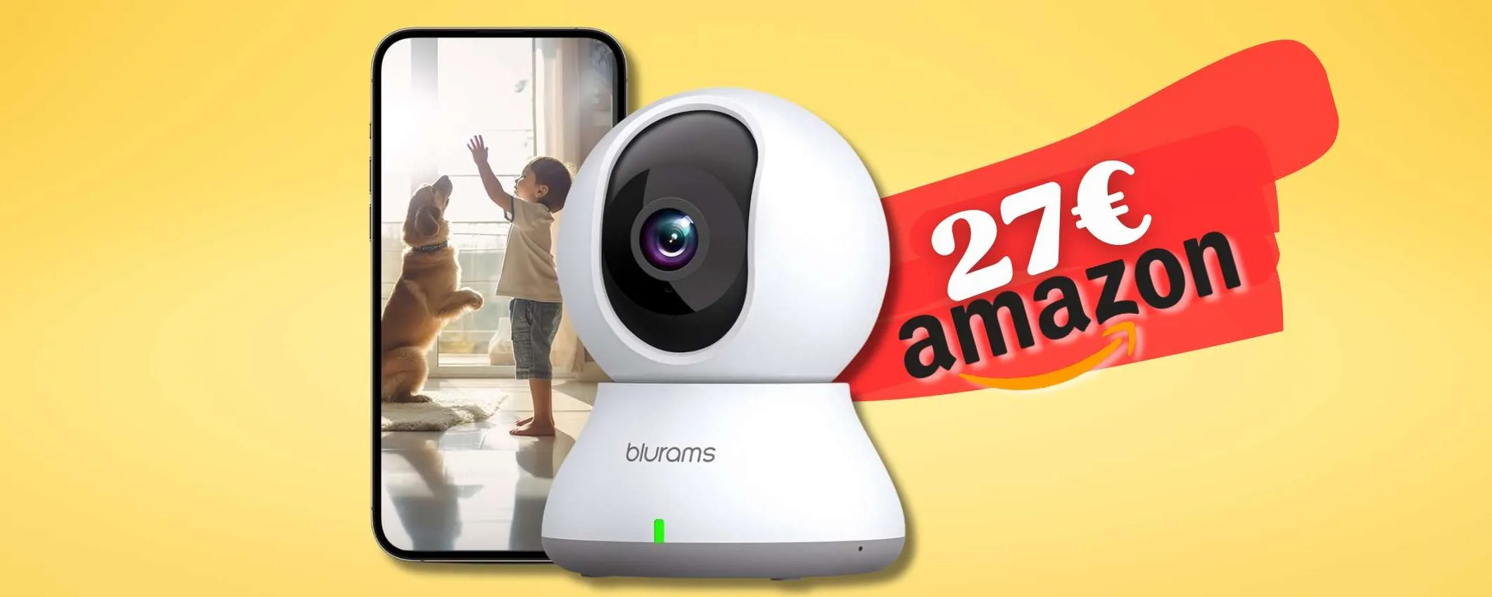 Telecamera risoluzione 2K e rotazione 360° per casa SICURA (27€)
