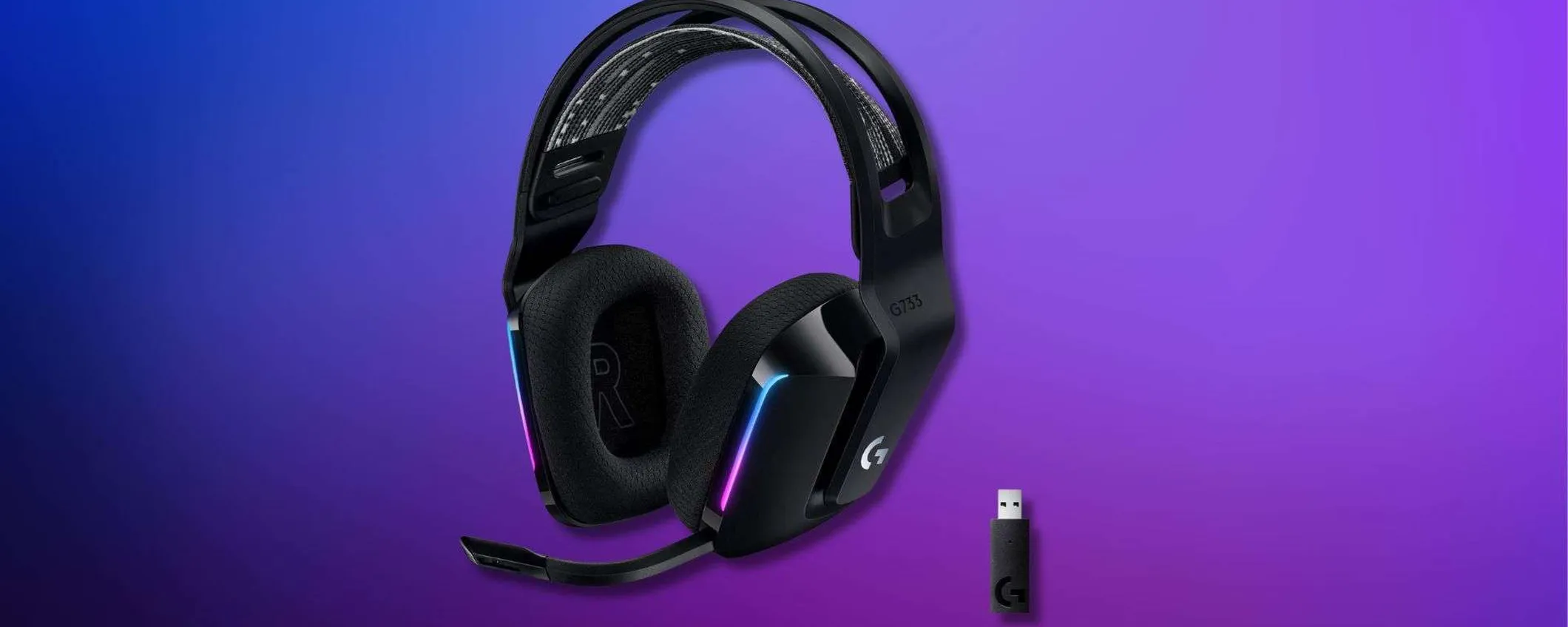 Logitech G733 Lightspeed, tue a meno di 100€: cuffie wireless gaming RGB con microfono Blue VO!CE