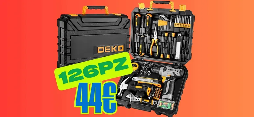 Cassetta degli attrezzi con 126 pezzi compreso un trapano a batteria a soli 44€