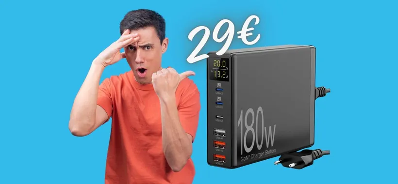 Caricatore USB da 180W e 6 uscite OGGI TUO a 29€ con il COUPON
