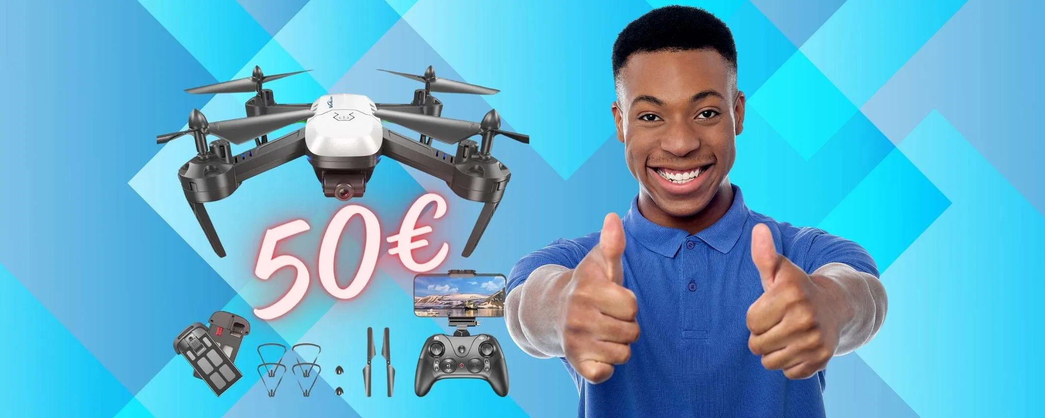 Drone con Telecamera HD, 2 batterie, semplice da usare, DOPPIO SCONTO