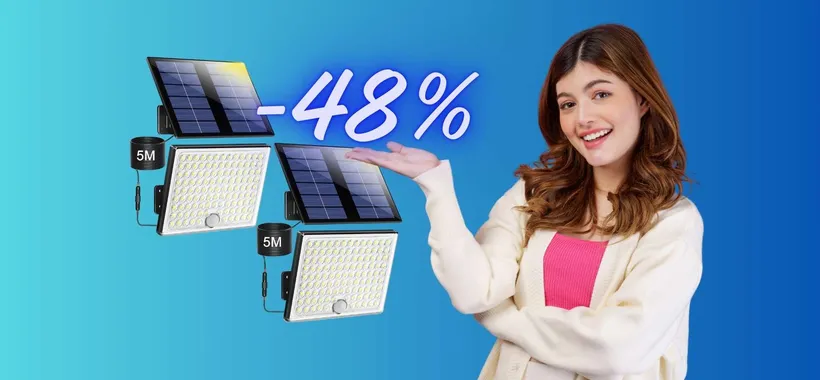 2 faretti da esterno con batteria solare e sensore di movimento al 48%