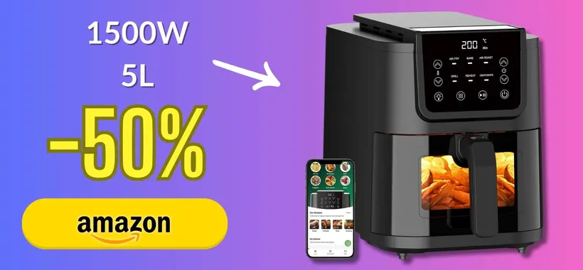 Friggitrice ad aria 5L: non solo XXL ma anche di Design in cucina (-50%)
