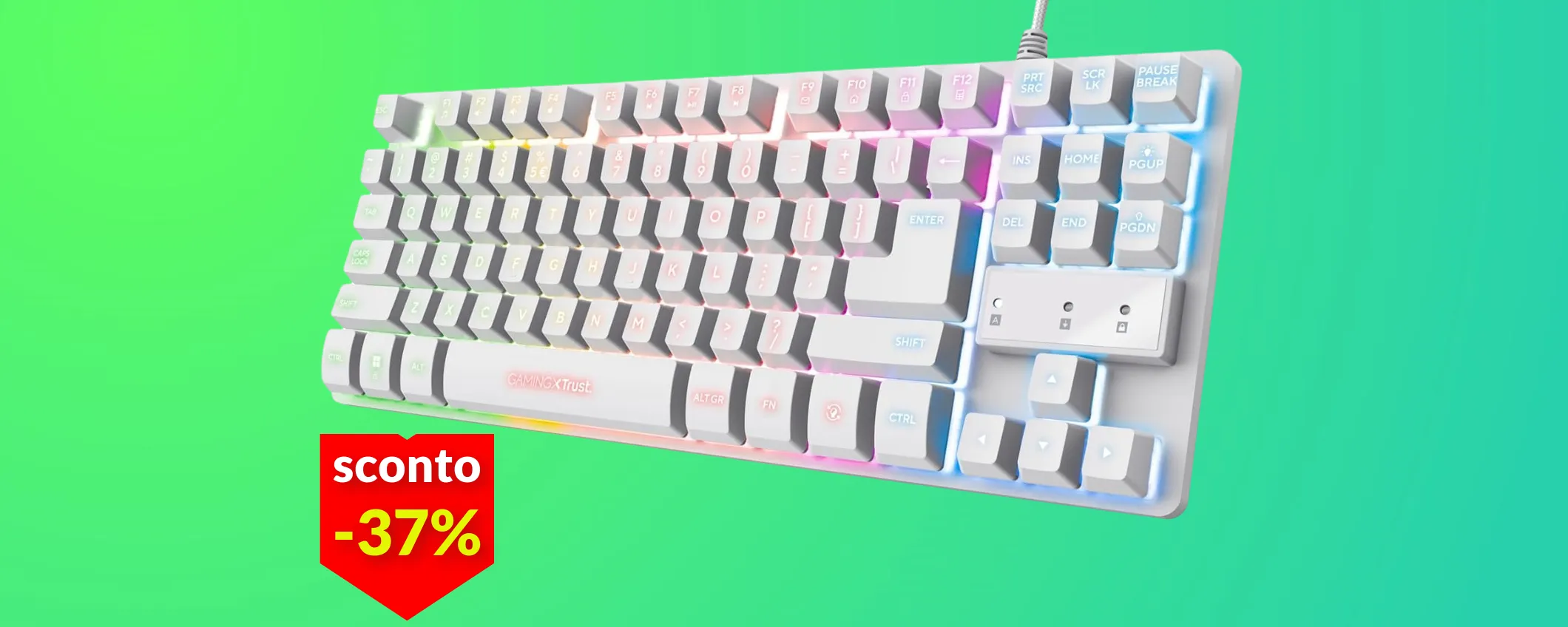 Tastiera gaming salvaspazio e retroilluminata a 18€: non perde un colpo