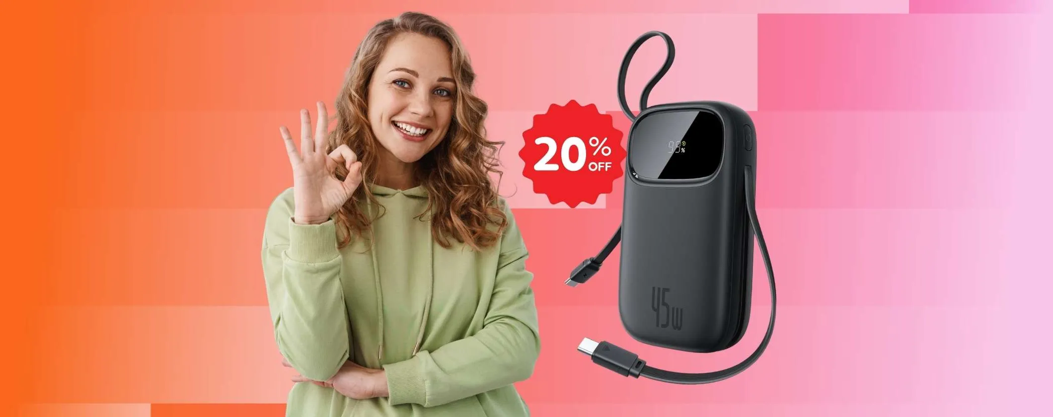 Ricarica veloce ovunque con questo Power Bank da 45W e 2 cavi integrati (-20%)