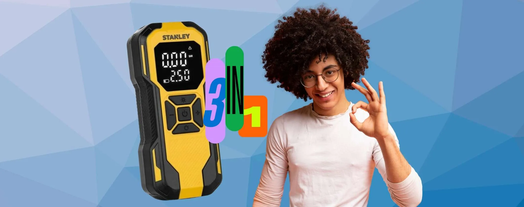Compressore portatile ricaricabile, all'occorrenza torcia e Power Bank, tuo a 49€