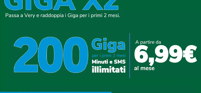 GIGA X2: fino a 200GB per due mesi con Very Mobile