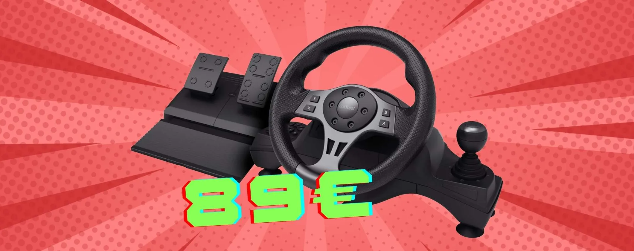 Volante da corsa con pedali e cambio GXTrust 289 Movi per PC e console (89€)