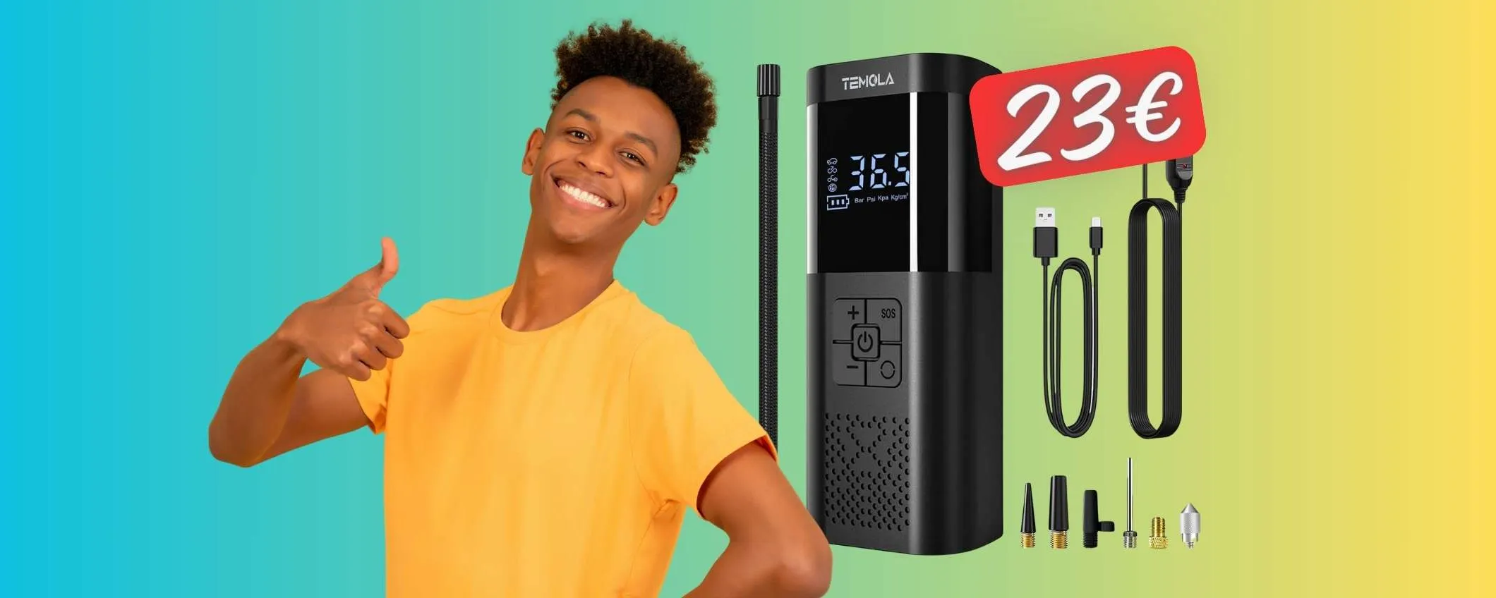 NON viaggiare senza questo compressore portatile ora tuo a 23€