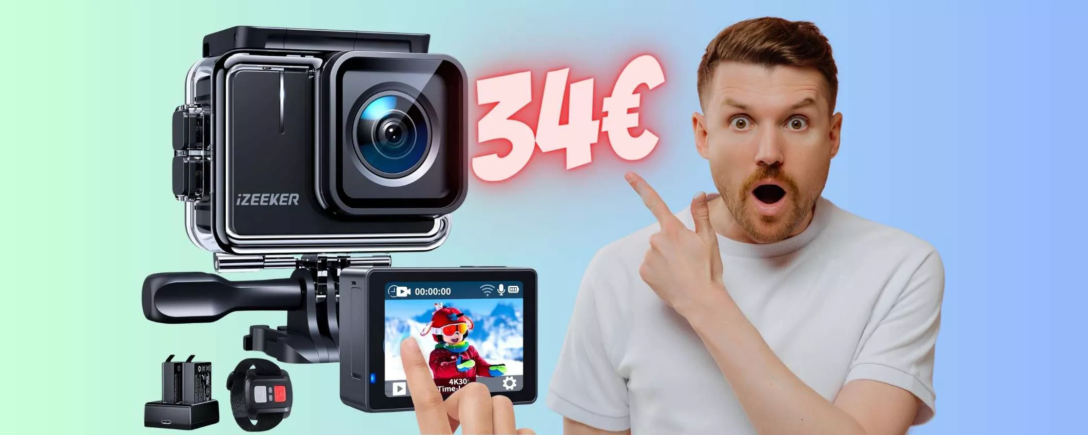 OFFERTA LAMPO per questa Action Cam 4K con display touch (34€)