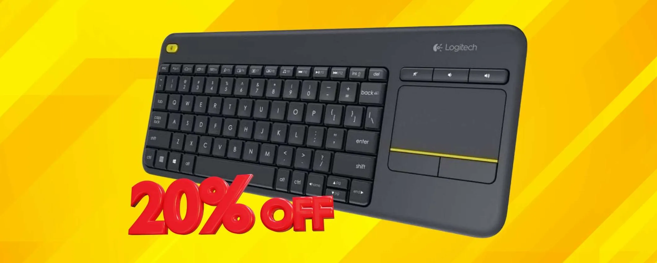 Logitech K400 Plus: tastiera wireless compatta con touchpad integrato (-20%)