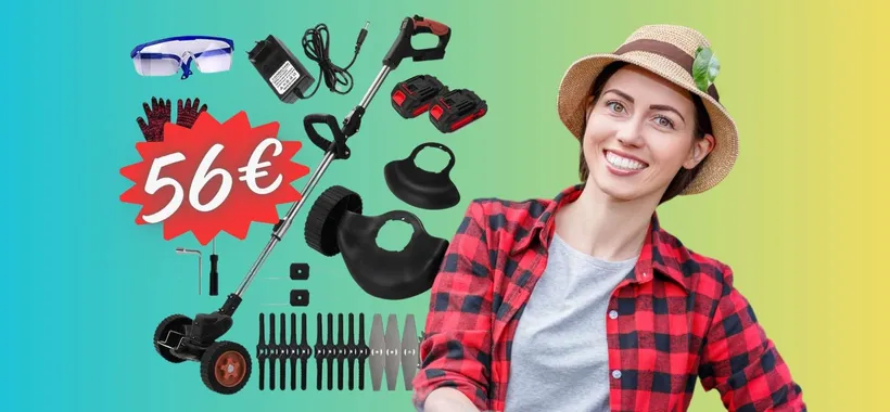 Decespugliatore a batteria con ruote e TANTISSIMI ACCESSORI tuo a 56€